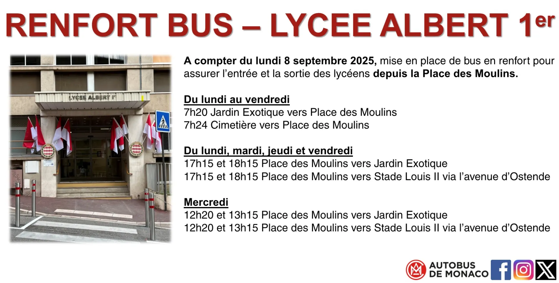 Renfort bus Lycée Albert 1er - Place des Moulins