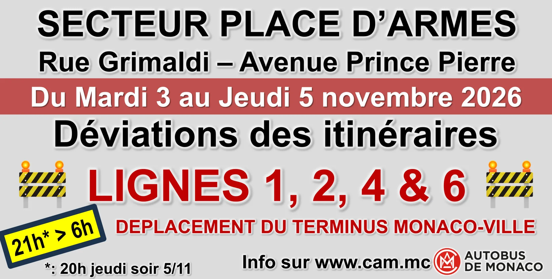 TRAVAUX MARDI 3, MERCREDI 4 ET JEUDI 5 NOVEMBRE 2026